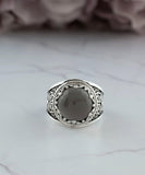 Filigree Art Gray Moonstone Gemstone Women Crown Silver Statement Ring