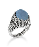 Filigree Art Blue Lace Agate Gemstone Women Silver Statement Ring