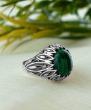 Filigree Art Malachite Gemstone Women Silver Statement Ring Scarlet Corydalis