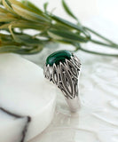 Filigree Art Malachite Gemstone Women Silver Statement Ring Scarlet Corydalis
