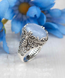 Filigree Art Bee Detailed Blue Lace Agate Gemstone Women Silver