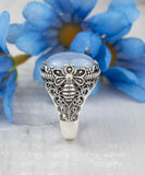 Filigree Art Bee Detailed Blue Lace Agate Gemstone Women Silver