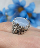 Filigree Art Bee Detailed Blue Lace Agate Gemstone Women Silver