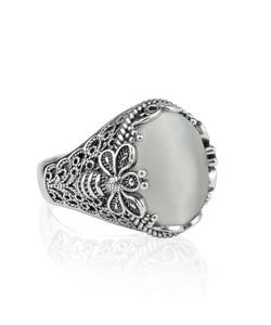Filigree Art Bee Detailed Mother Of Pearl Gemstone Women Silver