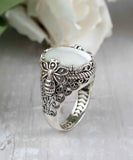 Filigree Art Bee Detailed Mother Of Pearl Gemstone Women Silver