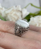 Filigree Art Bee Detailed Mother Of Pearl Gemstone Women Silver