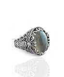 Filigree Art Bee Detailed Gray Moonstone Gemstone Women Silver