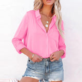 Long Sleeve Lapel Satin Blouse Silver Sam