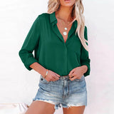 Long Sleeve Lapel Satin Blouse Silver Sam