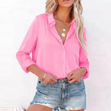 Long Sleeve Lapel Satin Blouse Silver Sam