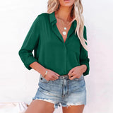 Long Sleeve Lapel Satin Blouse Silver Sam