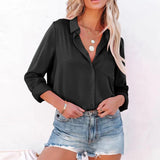 Long Sleeve Lapel Satin Blouse Silver Sam
