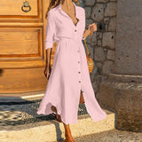 Turn Down Collar Single Breasted Shirt Dress