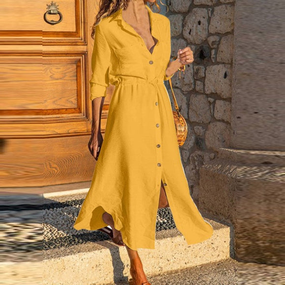Turn Down Collar Single Breasted Shirt Dress