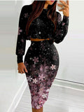Two Piece Slim Long Sleeve Top & Dress Set