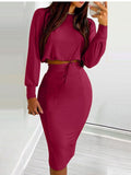 Two Piece Slim Long Sleeve Top & Dress Set