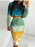 Two Piece Slim Long Sleeve Top & Dress Set