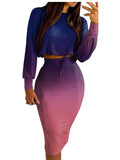 Two Piece Slim Long Sleeve Top & Dress Set