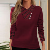 Fashion Patchwork Houndstooth Print Women's Tee Sweatshirt Silver Sam