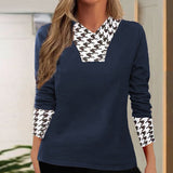 Fashion Patchwork Houndstooth Print Women's Tee Sweatshirt Silver Sam