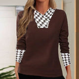 Fashion Patchwork Houndstooth Print Women's Tee Sweatshirt Silver Sam