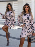 O-neck Long Sleeve Lace Up Ruffles Holiday Beach Party Dresses For Silver Sam