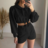 Long Sleeve Hooded Tie Top & Shorts Set Silver Sam