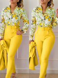 Print Shirt Top & High Waist Pants Set