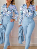 Print Shirt Top & High Waist Pants Set