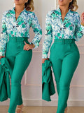 Print Shirt Top & High Waist Pants Set