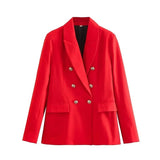 Double Breasted Padded  Office Lady Black Basic Blazer Silver Sam