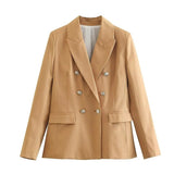 Double Breasted Padded  Office Lady Black Basic Blazer Silver Sam