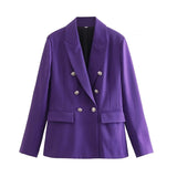 Double Breasted Padded  Office Lady Black Basic Blazer Silver Sam