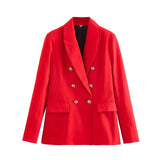 Double Breasted Padded  Office Lady Black Basic Blazer Silver Sam