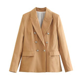 Double Breasted Padded  Office Lady Black Basic Blazer Silver Sam