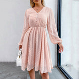 Navy Blue Polka Dot Button V Neck Transparent Dress Silver Sam