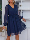 Navy Blue Polka Dot Button V Neck Transparent Dress Silver Sam