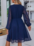 Navy Blue Polka Dot Button V Neck Transparent Dress Silver Sam