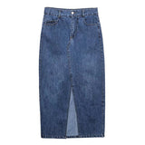 Straight Denim Maxi Skirt with Tassel Trim & Slit