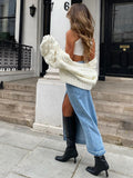 Straight Denim Maxi Skirt with Tassel Trim & Slit