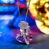 LOVE OF ROSE- Changing Pink Stone Necklace 18K White Gold Plated