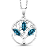 Motherly Blue Topaz Tree of Life Necklace 18K White Gold Plated Pear Iphigenia