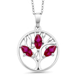 Motherly Ruby Pear Cut Tree of Life Necklace 18K White Gold