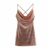 Golden Sequined Sexy Women Dress Silver Sam
