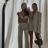 Sleeveless Crop Top & High Waist Pants Set, Blazer Sold Separately