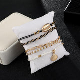 Multi Layered Gold Shell Pendant Chains Ankle Bracelet Coffee Jasper