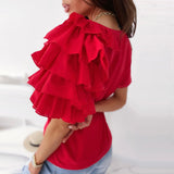 O-Neck Layered Ruffles Blouse Silver Sam