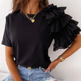 O-Neck Layered Ruffles Blouse Silver Sam