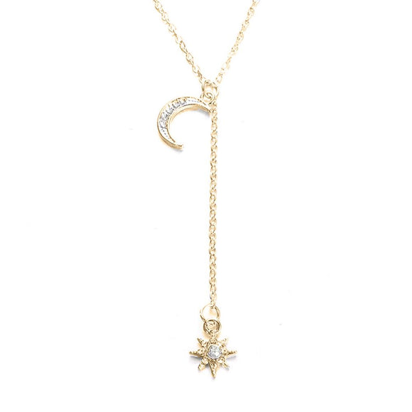 Moon & Star Necklace with Austrian Crystals 18K Gold Plated