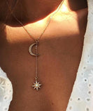 Moon & Star Necklace with Austrian Crystals 18K Gold Plated